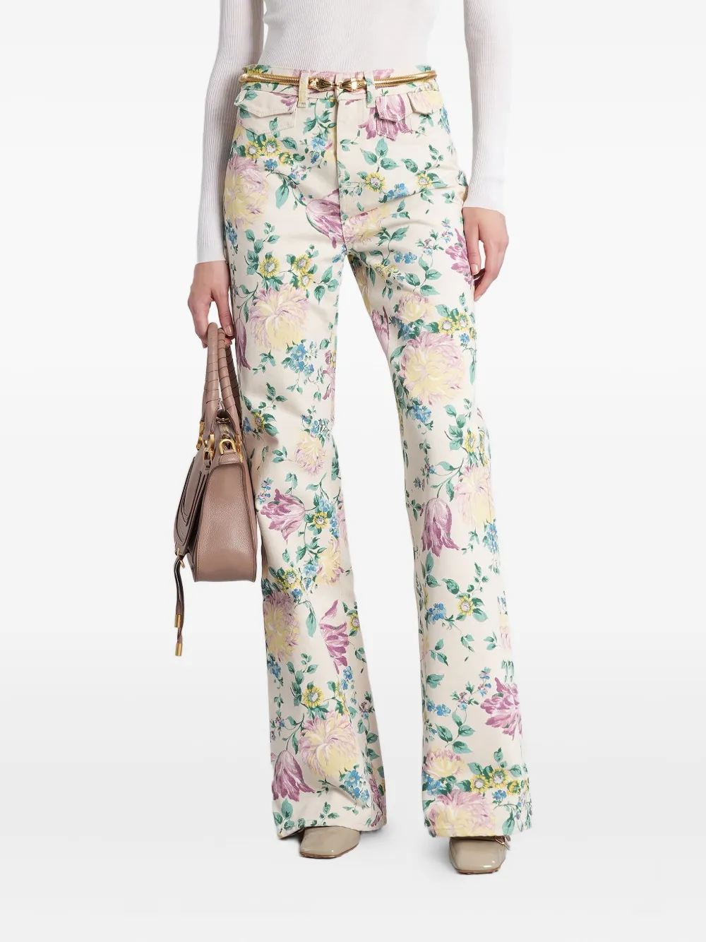 Chloé Printed Rigid High-rise Flared Jeans In Neutral