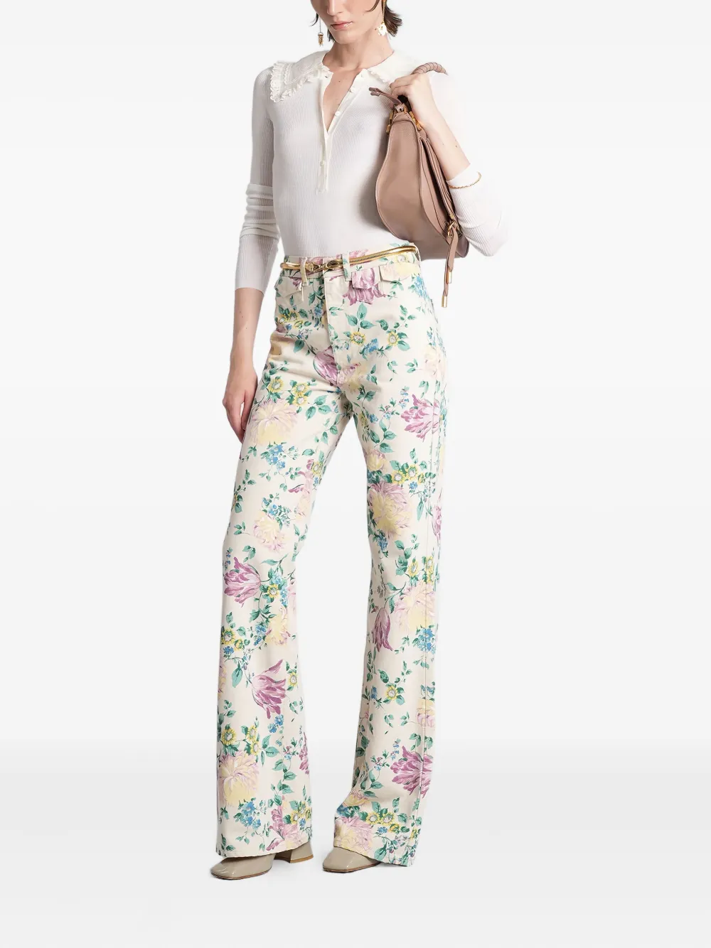 Chloé Printed Rigid High-rise Flared Jeans In Neutral