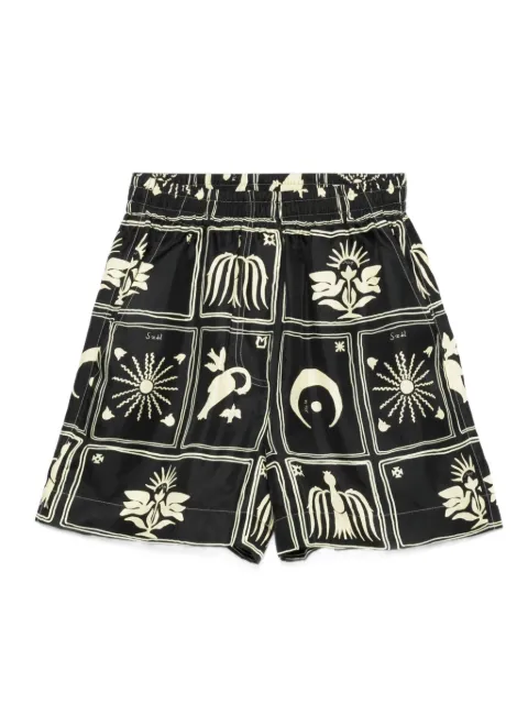 Nanushka Exter folk art-print silk shorts