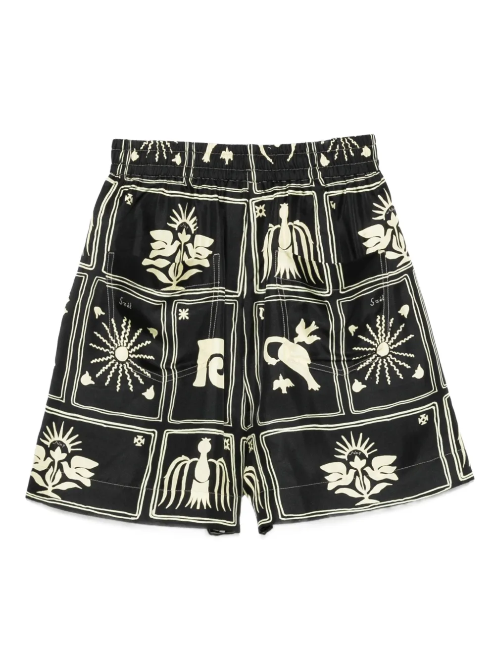 Nanushka Exter folk art-print silk shorts Zwart