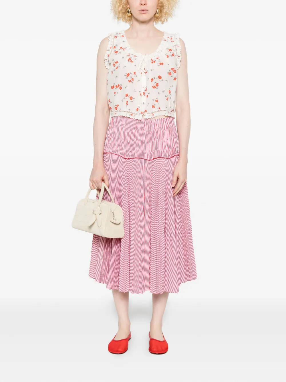 Rochas pleated striped skirt - Rood