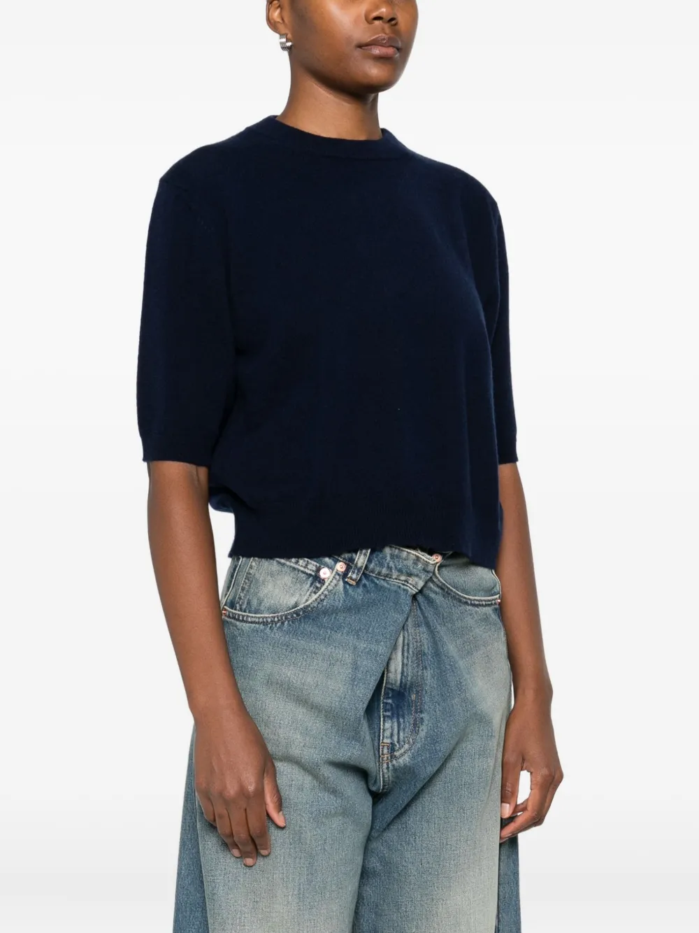 Erika Cavallini Short-sleeve Cashmere Sweatshirt In Black