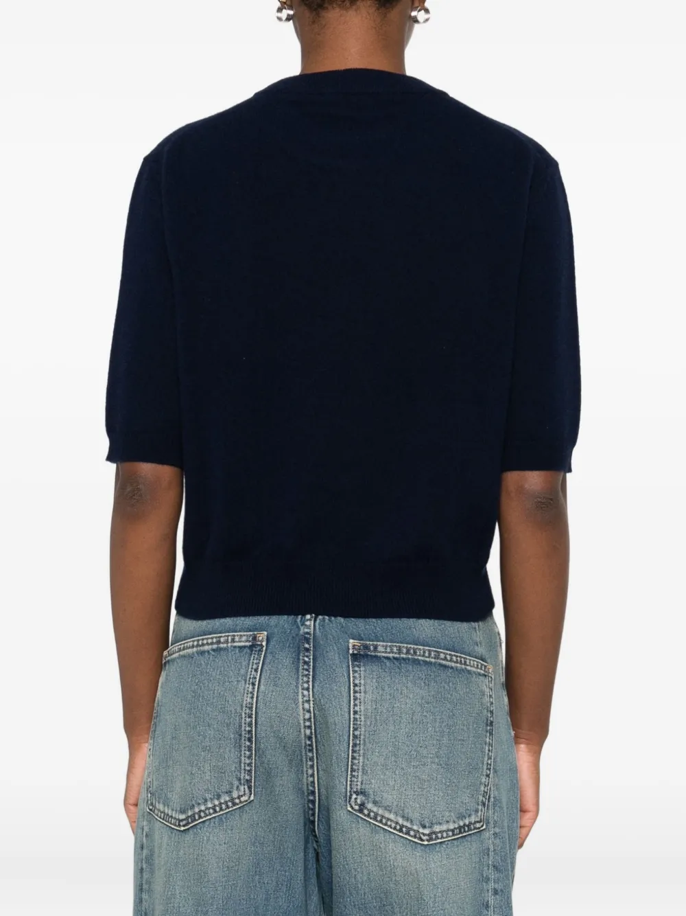 Erika Cavallini Short-sleeve Cashmere Sweatshirt In Black