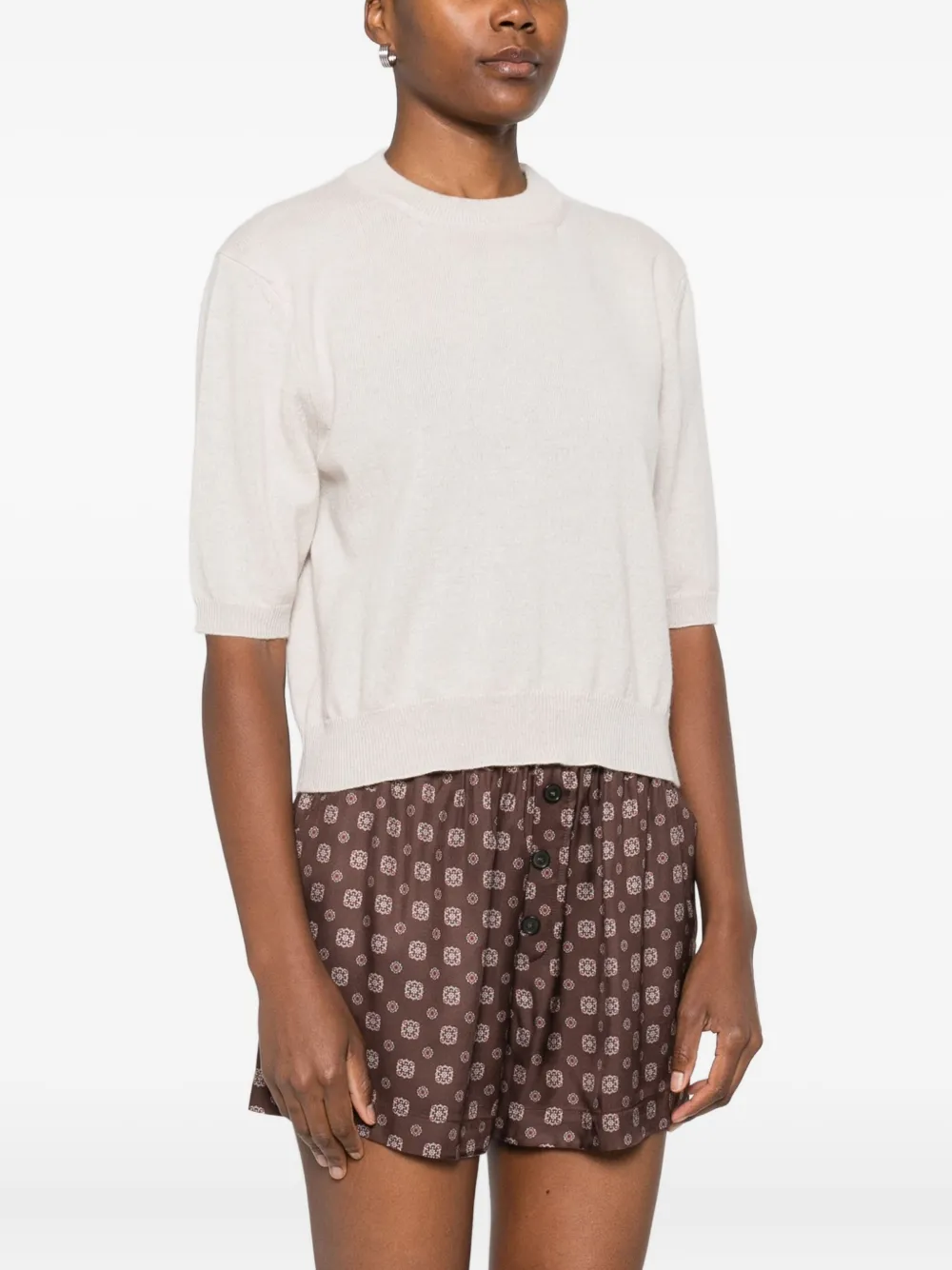 Erika Cavallini Short-sleeve Crew-neck Sweater In Neutral