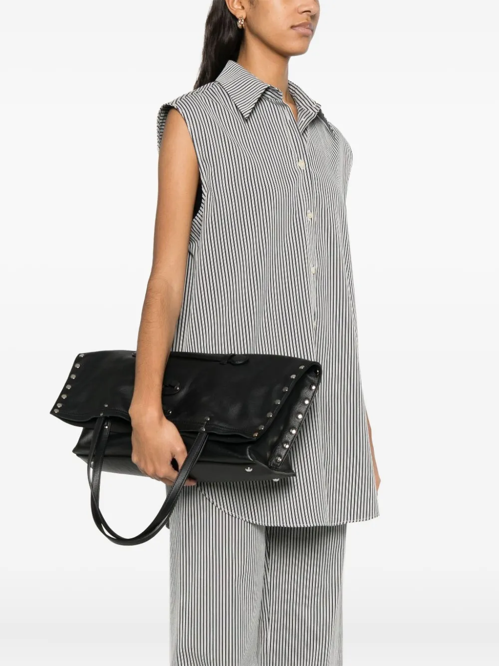 Zanellato foldover studded tote bag - Zwart