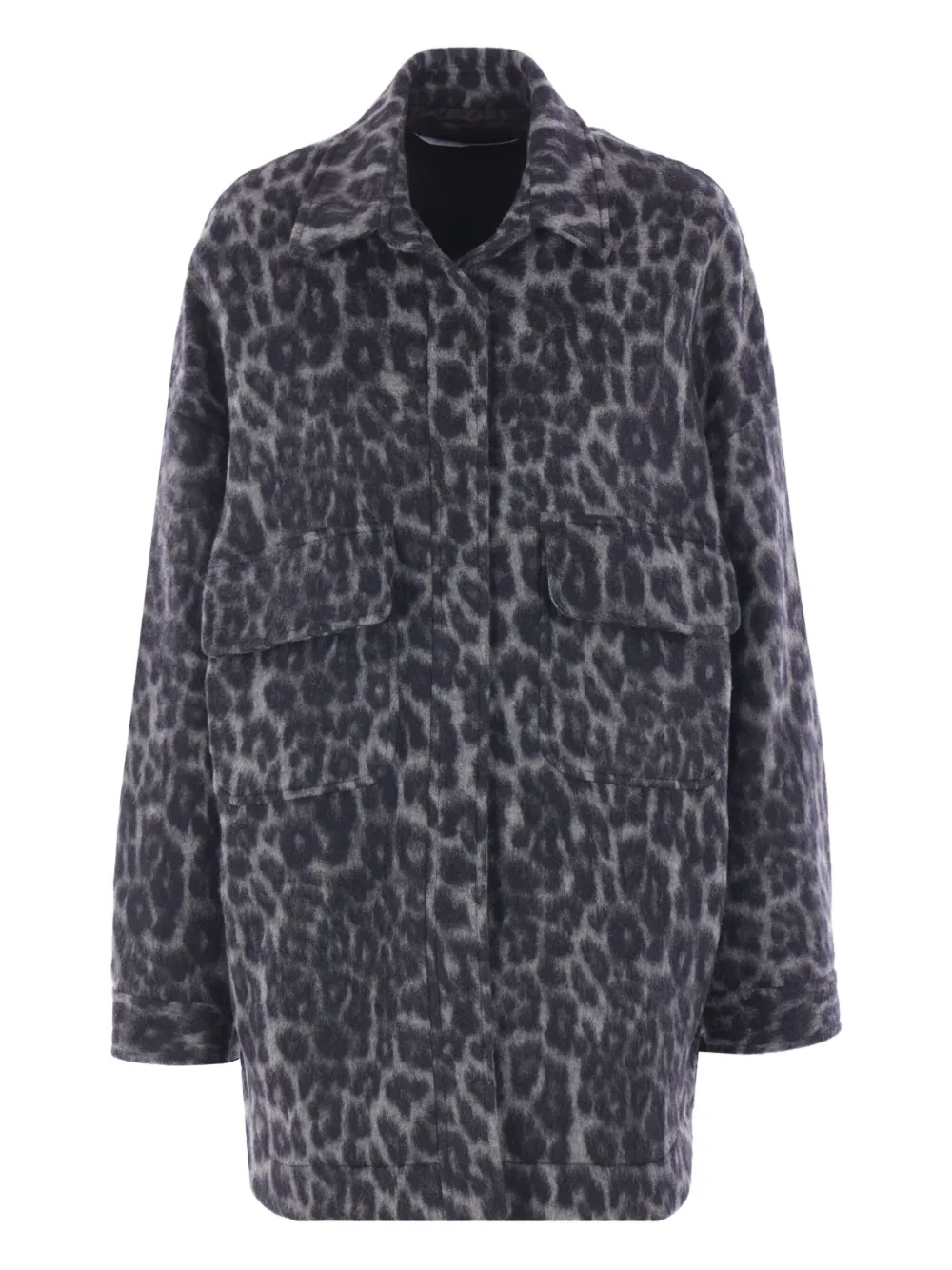 Federica Tosi Leopard-print Buttoned Coat In Blue