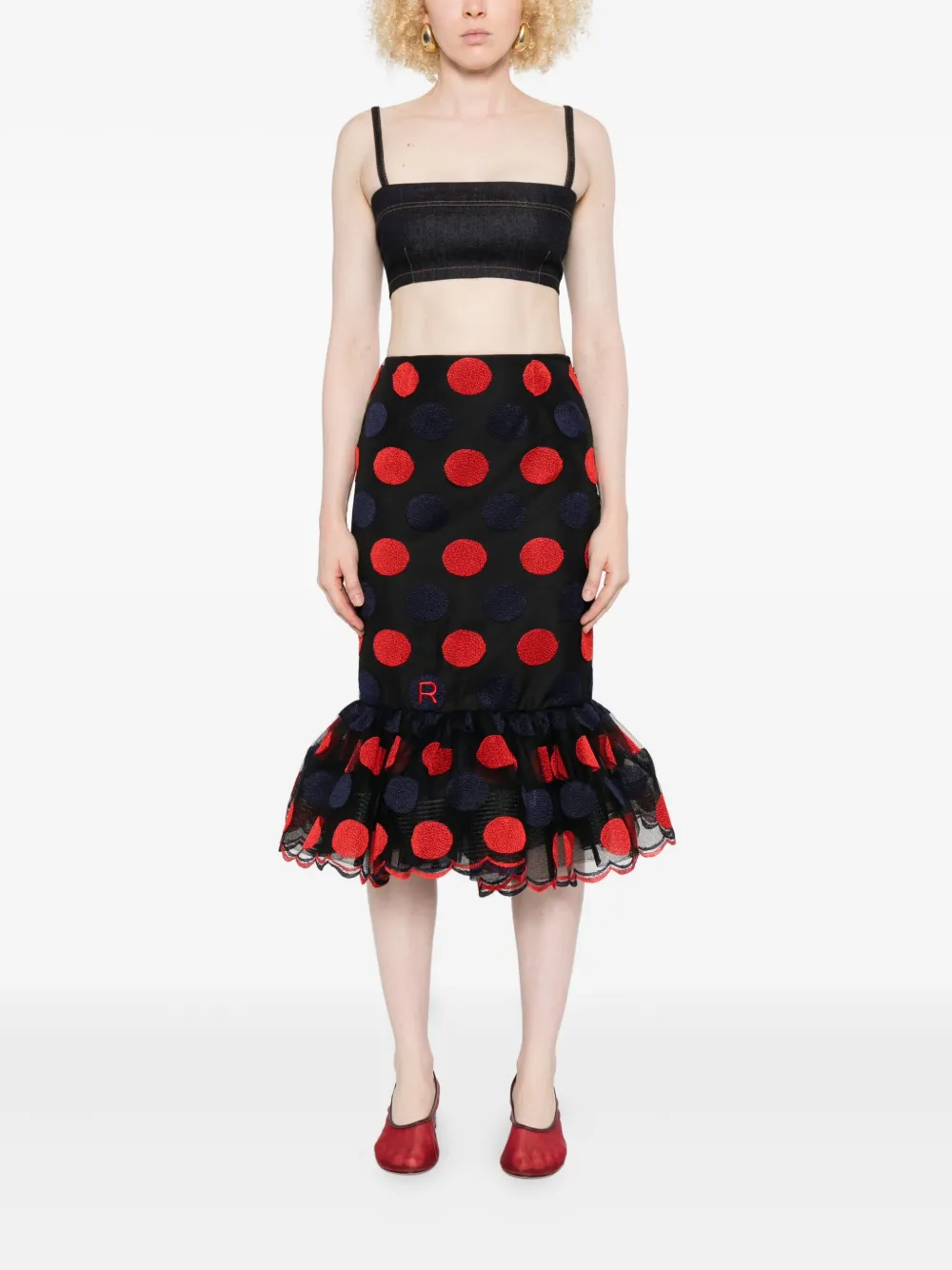 Rochas polka-dot ruffled skirt - Zwart