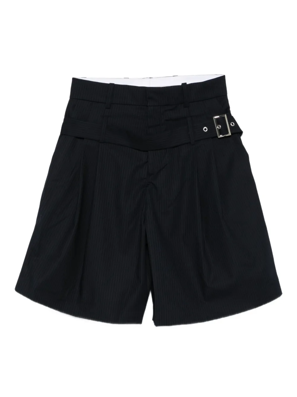 belted pinstriped shorts