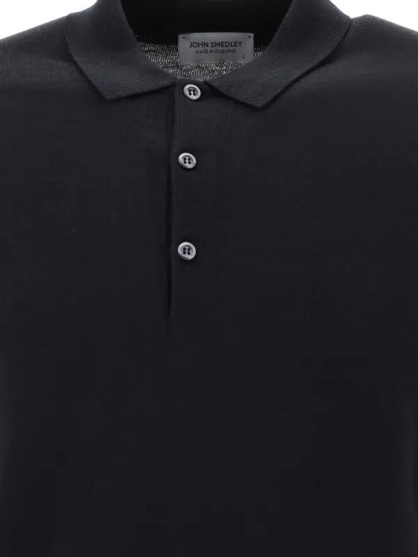 トップス JOHN SMEDLEY black polo sweater England John Smedley long-sleeve classic-collar Polo Shirt | Black | FARFETCH