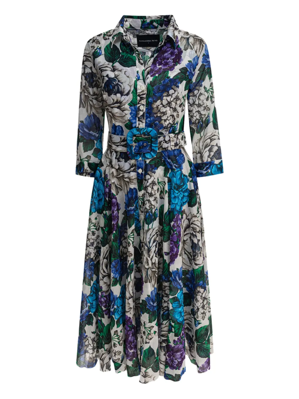 floral-pattern shirt midi dress