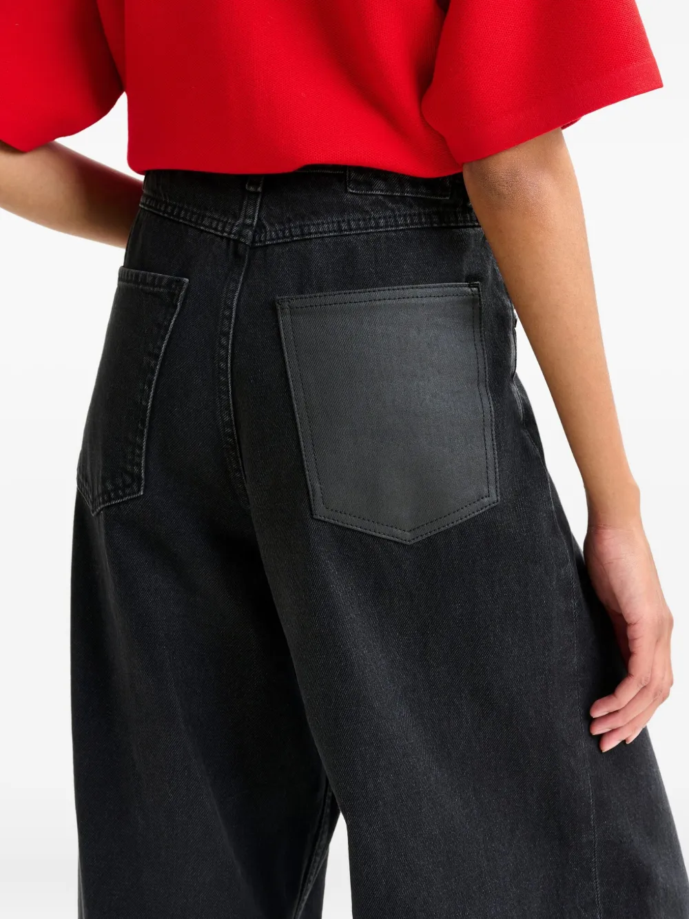Essentiel Antwerp coated-pocket wide-leg jeans Zwart