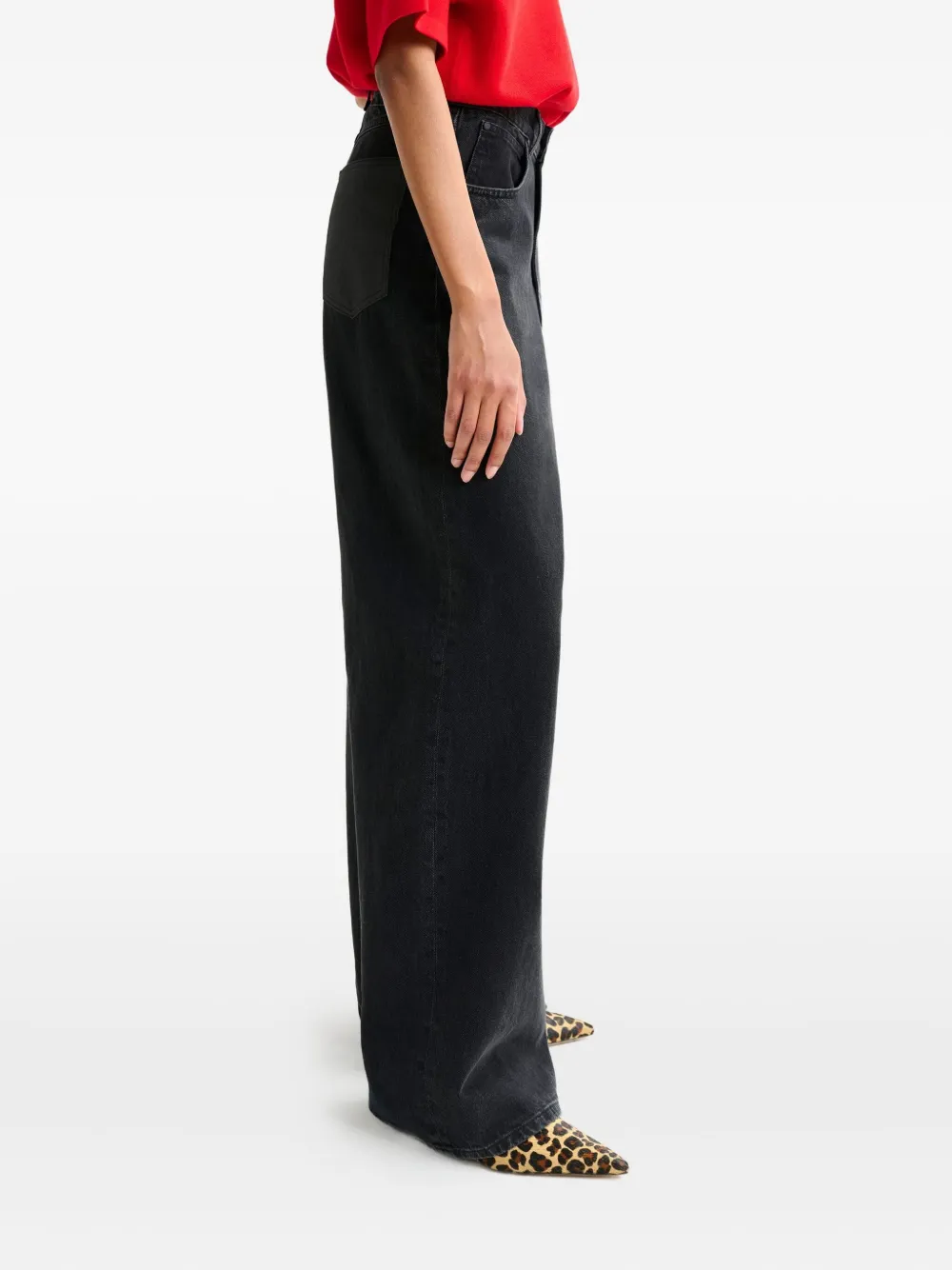 Essentiel Antwerp coated-pocket wide-leg jeans Zwart