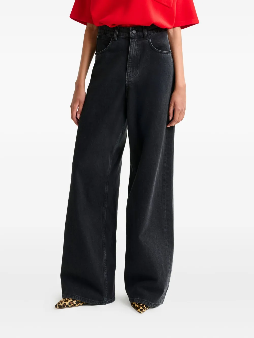 Essentiel Antwerp coated-pocket wide-leg jeans Zwart