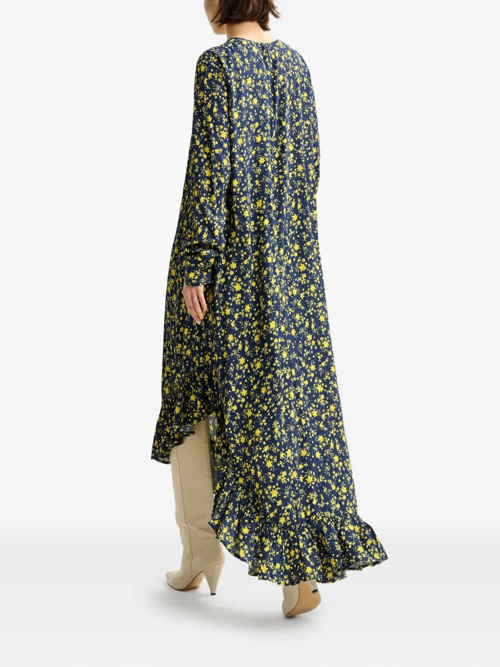 Essentiel Antwerp floral-print ruffled asymmetrical dress Blauw
