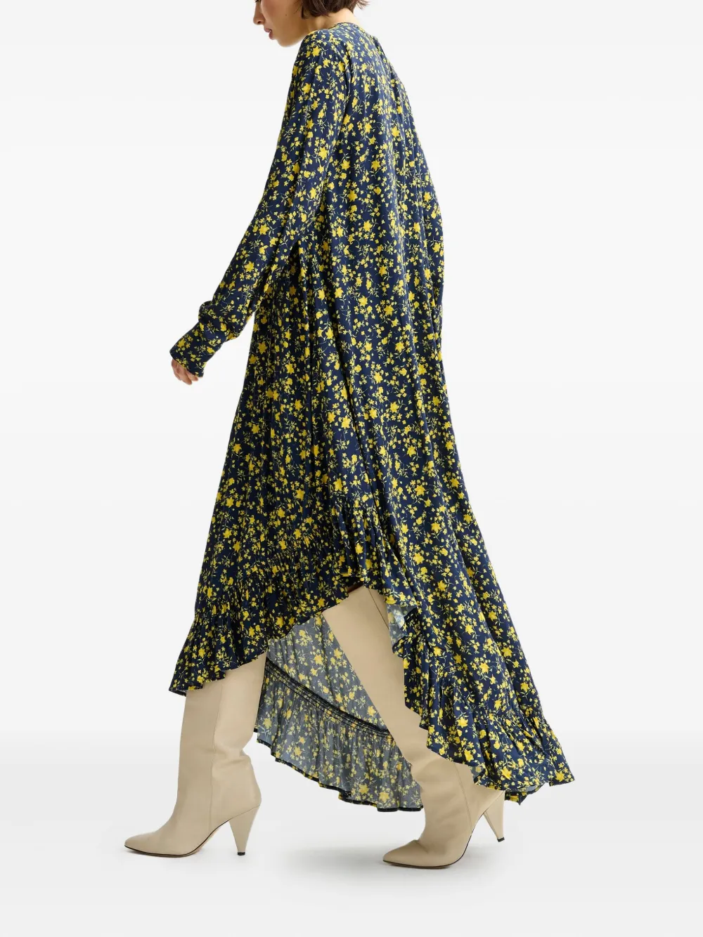 Essentiel Antwerp floral-print ruffled asymmetrical dress Blauw
