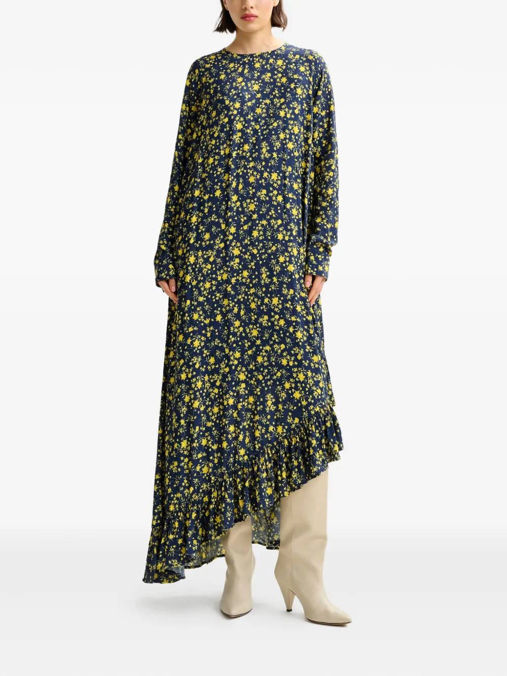 Essentiel Antwerp floral-print ruffled asymmetrical dress Blauw
