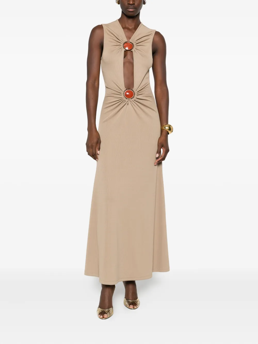 Christopher Esber stone-detail ruched maxi dress - Beige