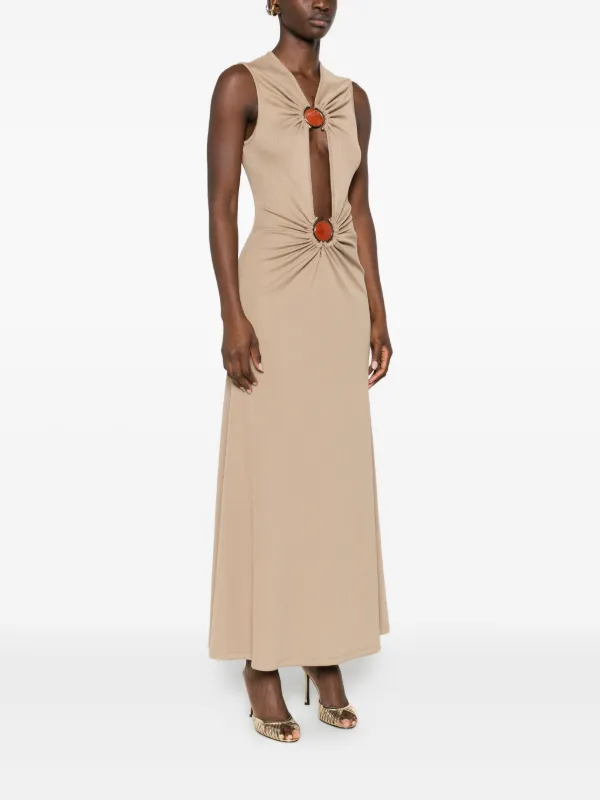 stone ruched dress Christopher Esber Pierced Orbit Column Dress | Brown | Size 10