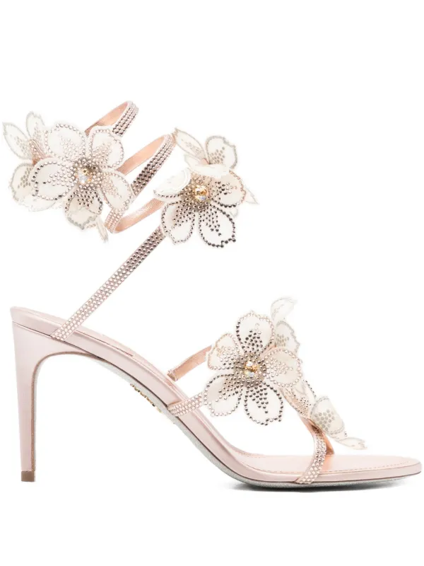 René Caovilla Floriane Flowers Strass Embellished Heeled Sandals