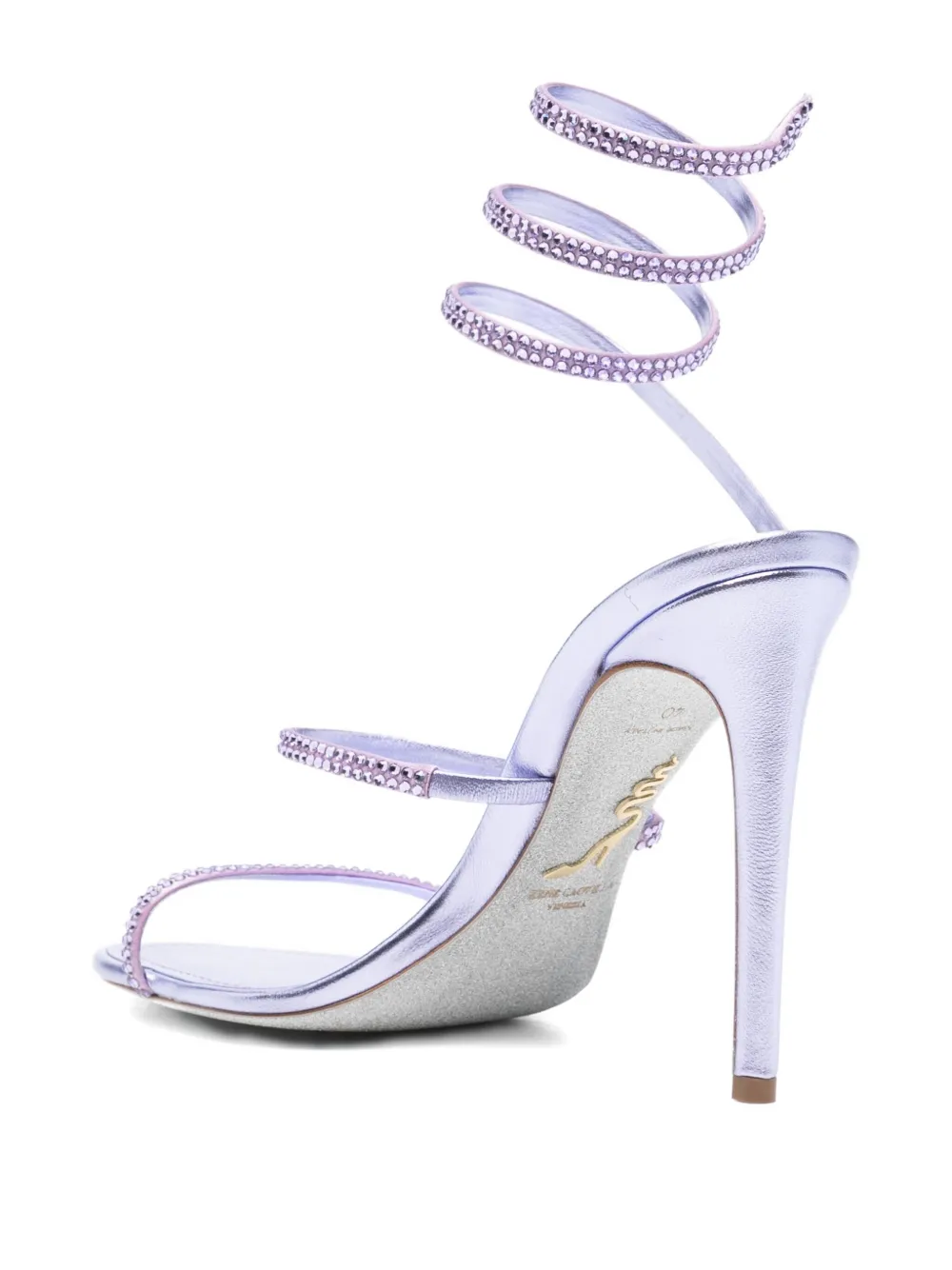 René Caovilla 115mm Crystal Ankle Wrap Heeled Sandal In White