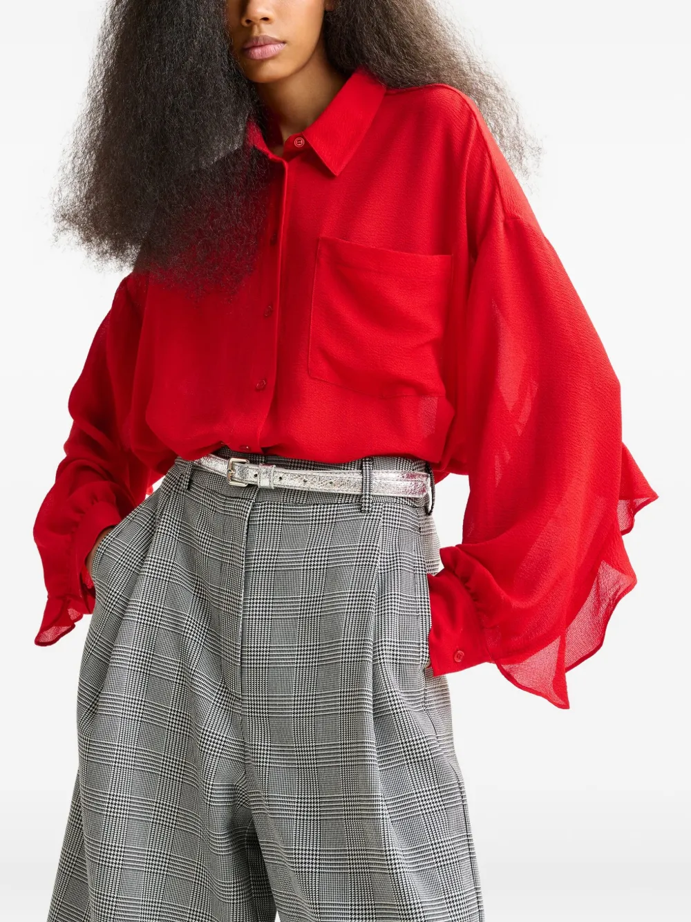 Essentiel Antwerp ruffled sleeves shirt Rood