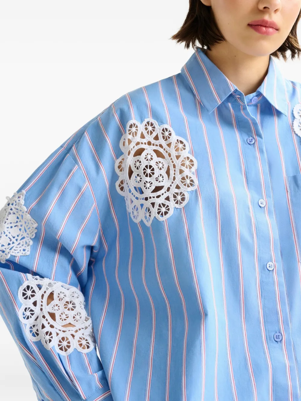 Essentiel Antwerp striped lace-patchwork shirt Blauw