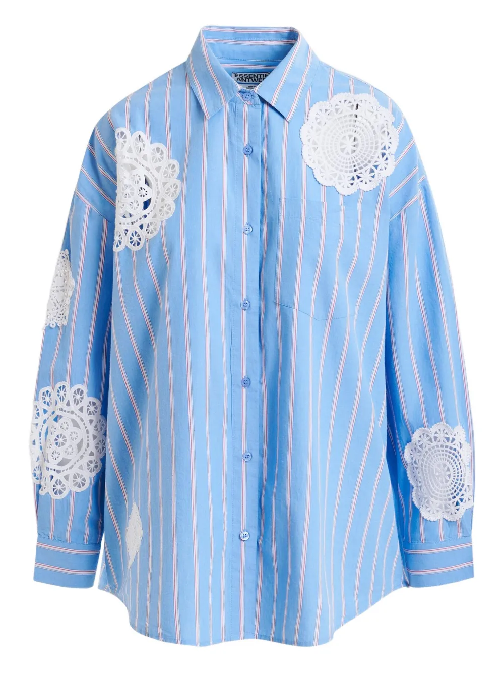 Essentiel Antwerp striped lace-patchwork shirt Blauw