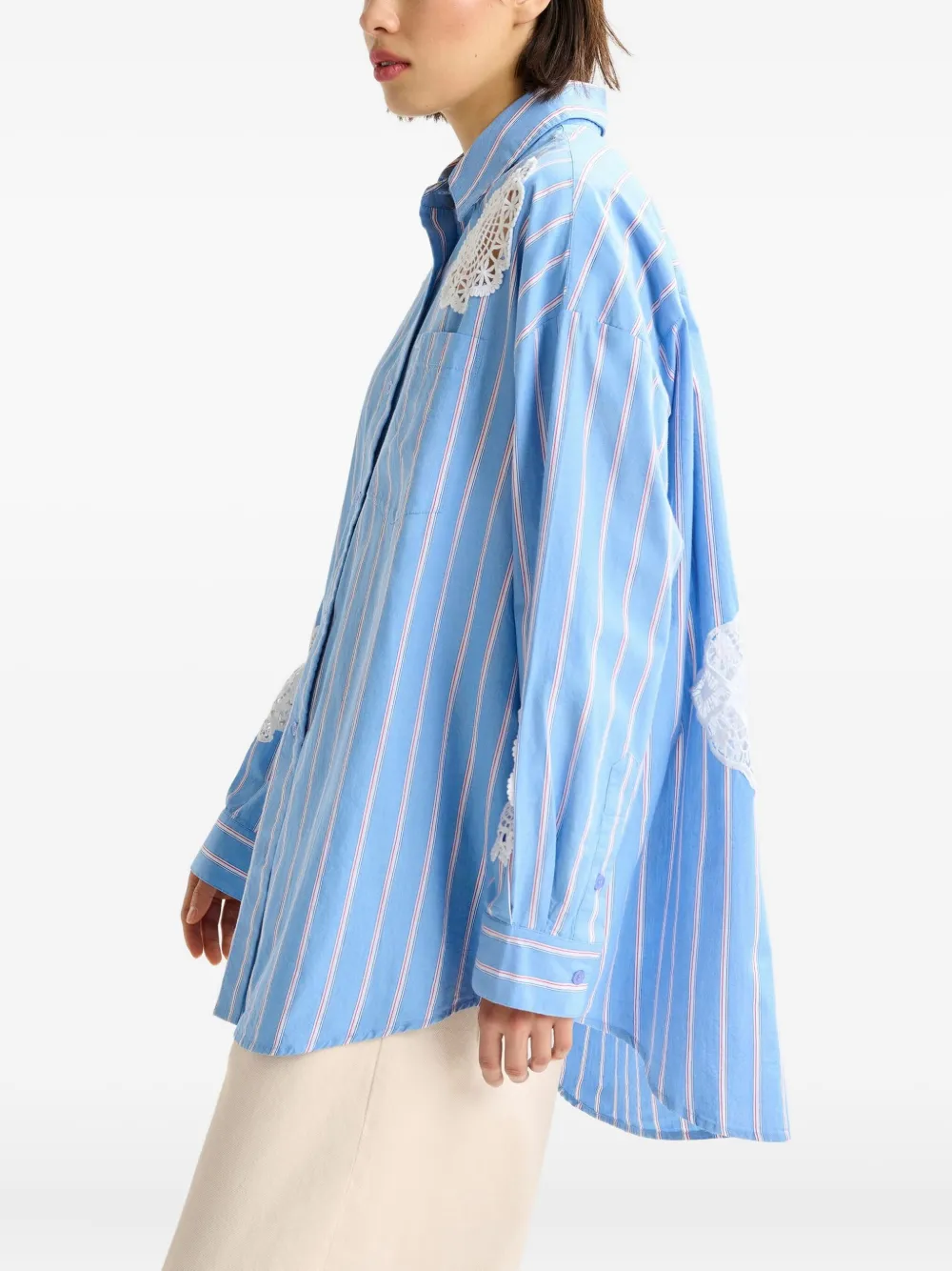 Essentiel Antwerp striped lace-patchwork shirt Blauw