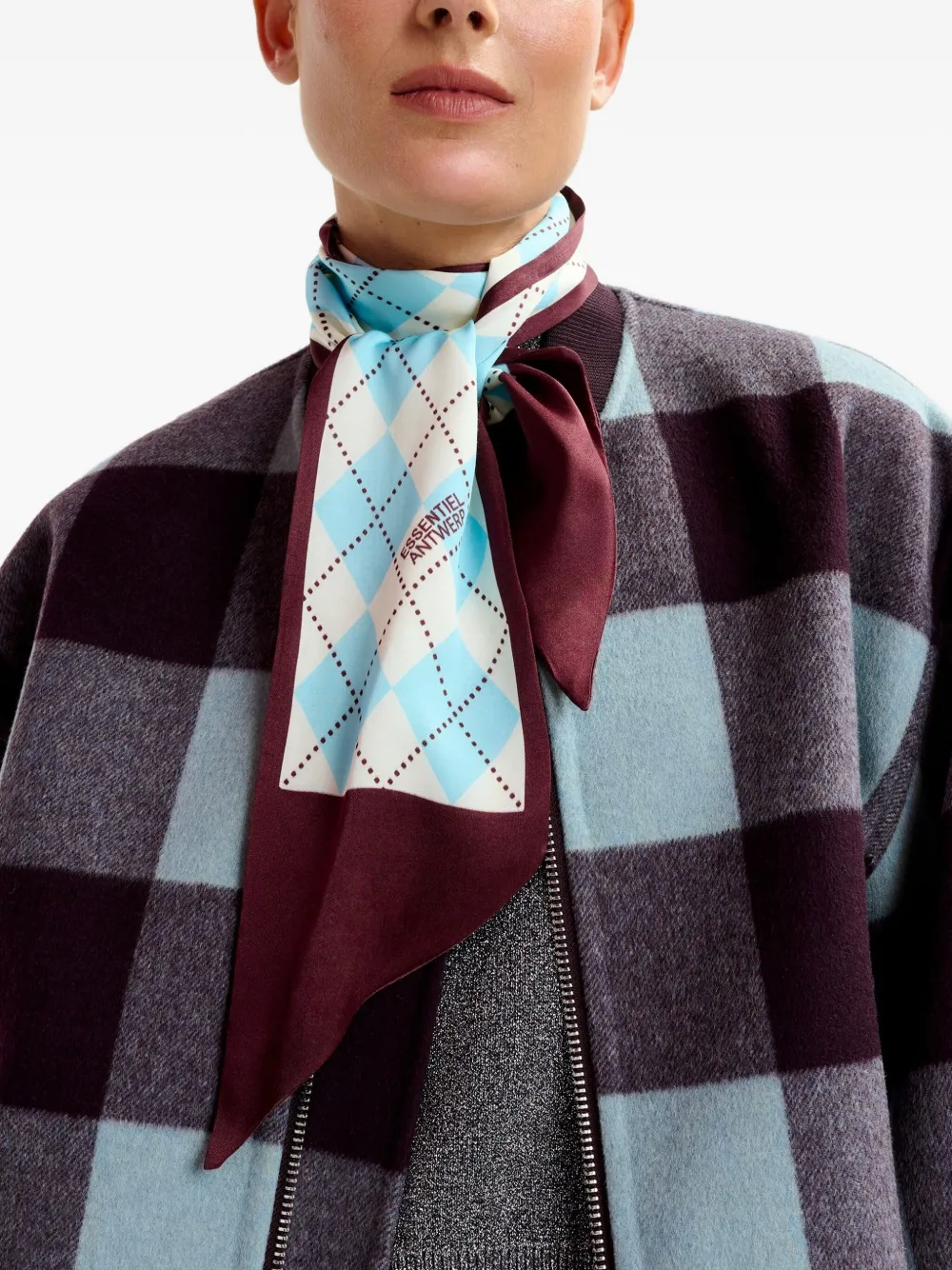 Essentiel Antwerp check-pattern bomber jacket Blauw