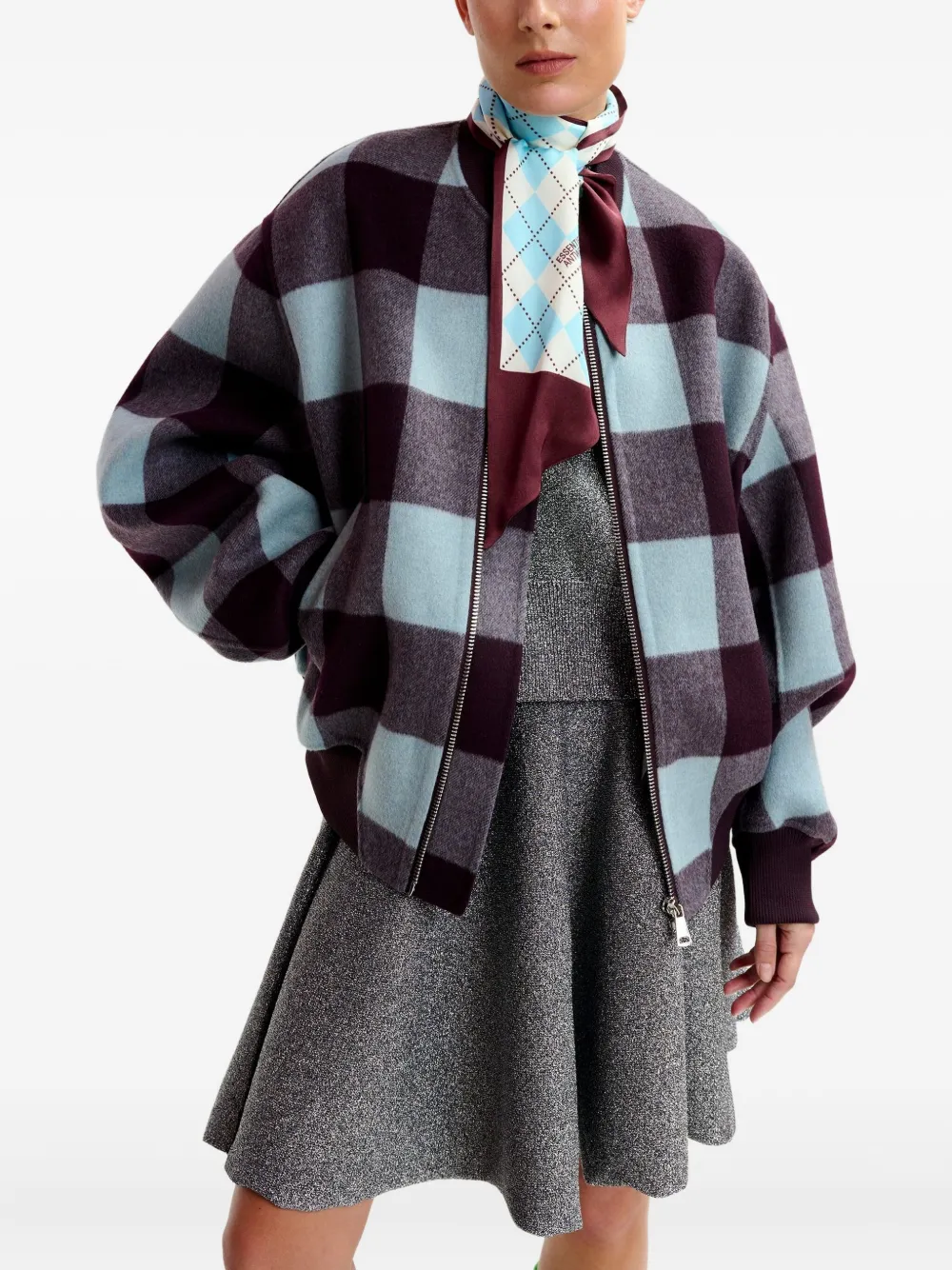 Essentiel Antwerp check-pattern bomber jacket Blauw