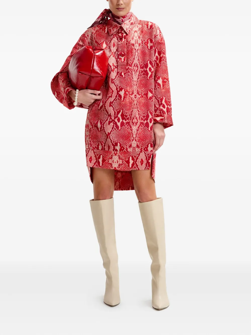 Essentiel Antwerp snake-print shirt mini dress Rood