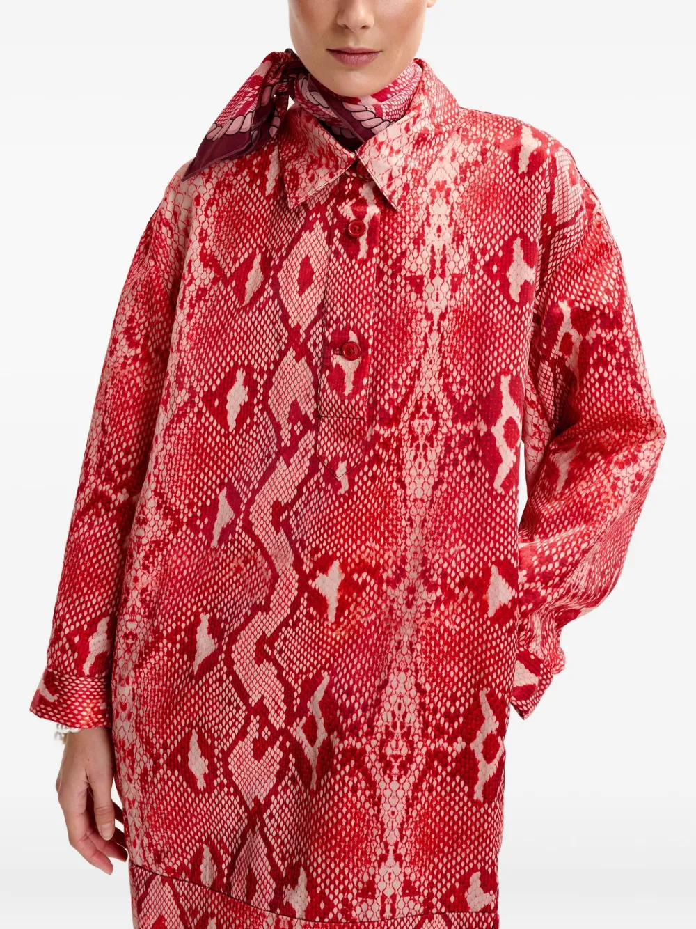 Essentiel Antwerp snake-print shirt mini dress Rood