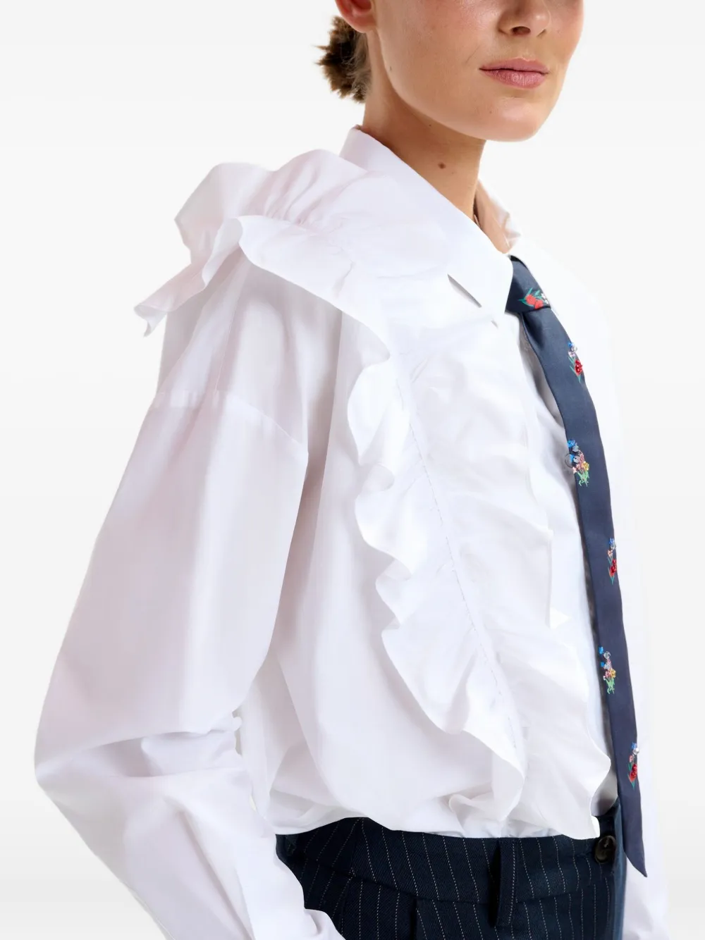 Essentiel Antwerp ruffle-detail cotton shirt Wit