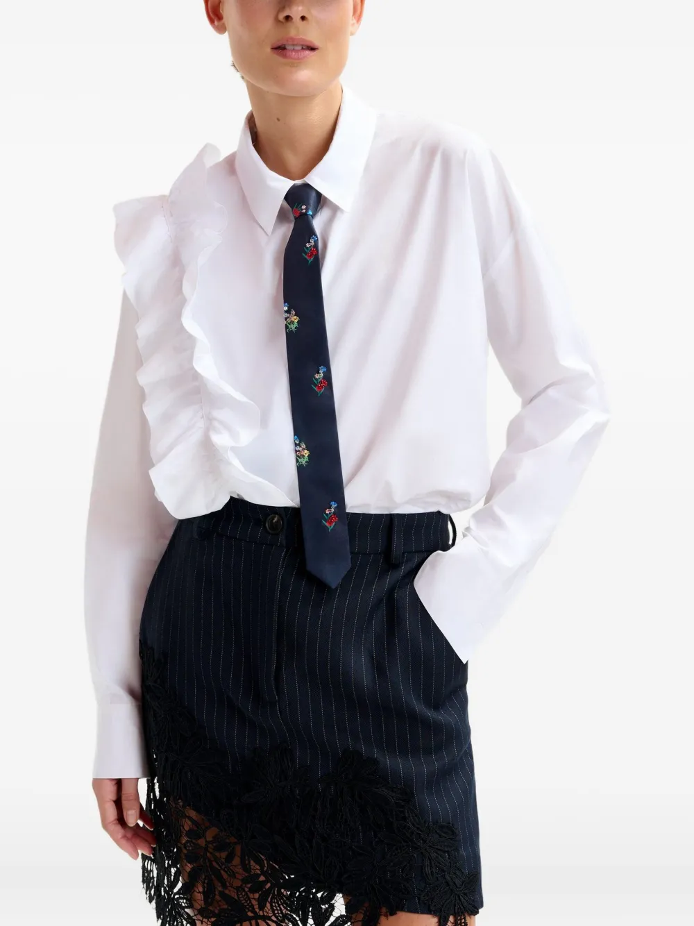 Essentiel Antwerp ruffle-detail cotton shirt Wit
