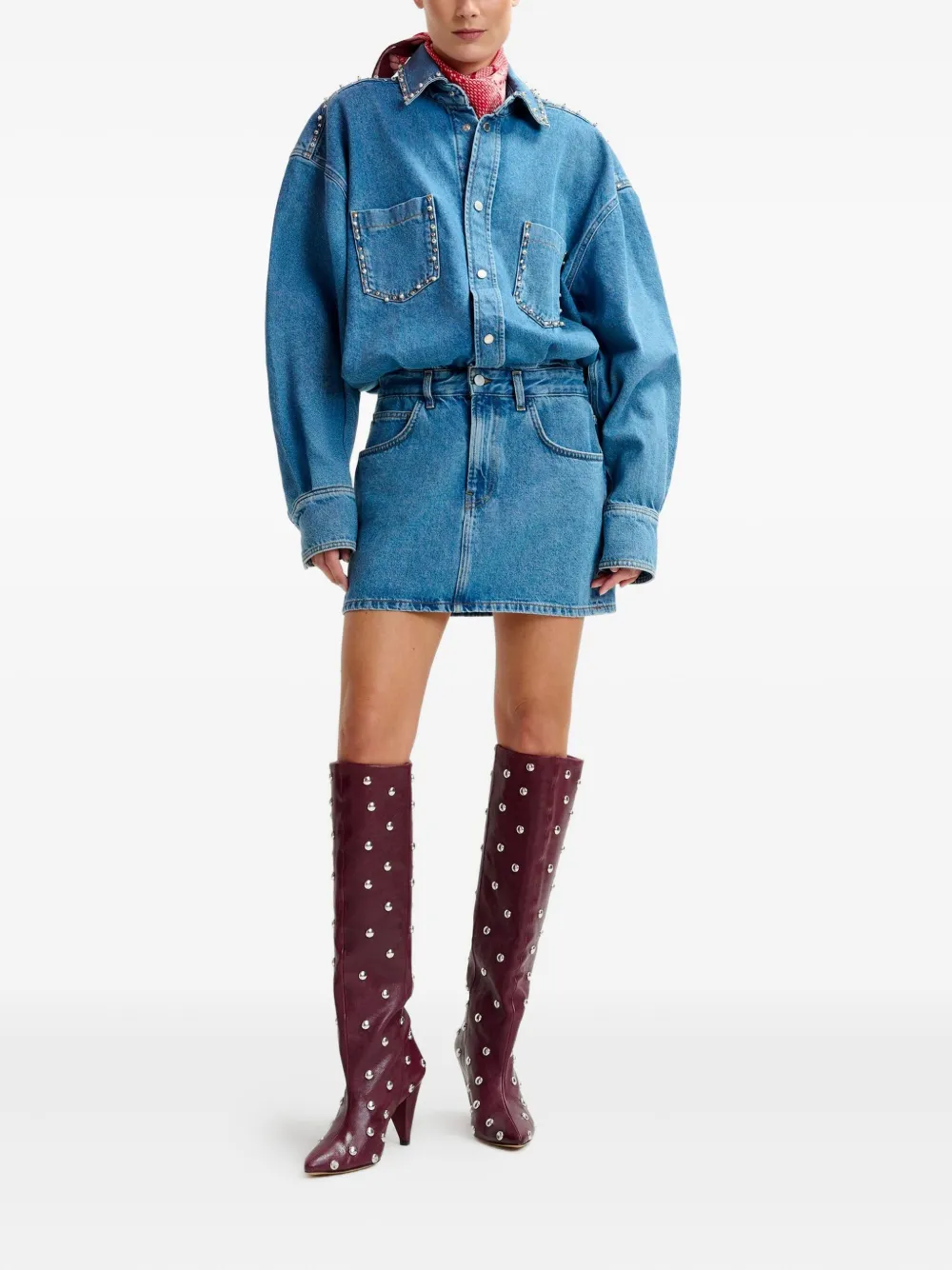 Essentiel Antwerp studded denim mini day dress Blauw