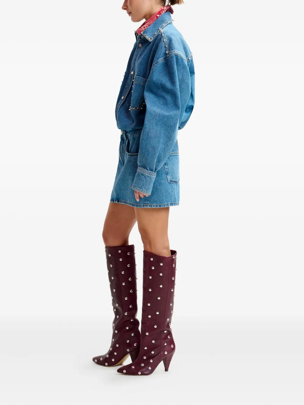 Essentiel Antwerp studded denim mini day dress Blauw