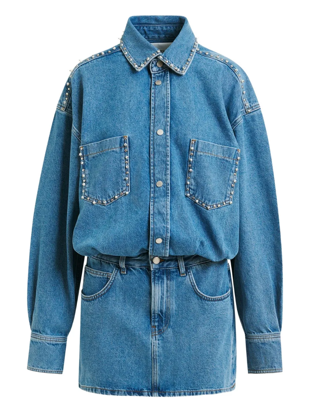 Essentiel Antwerp studded denim mini day dress Blauw