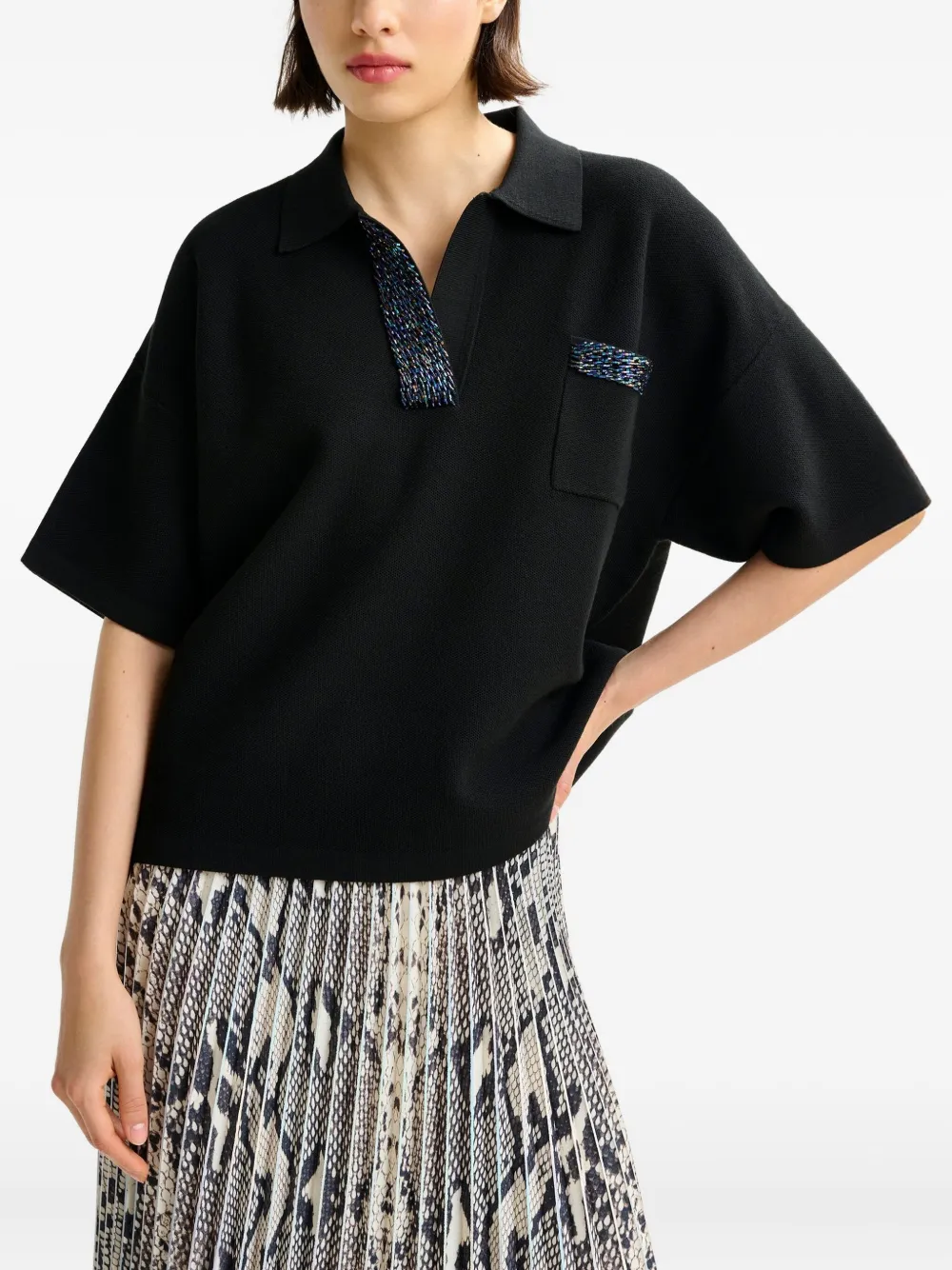 Essentiel Antwerp beaded-embellished polo shirt Zwart