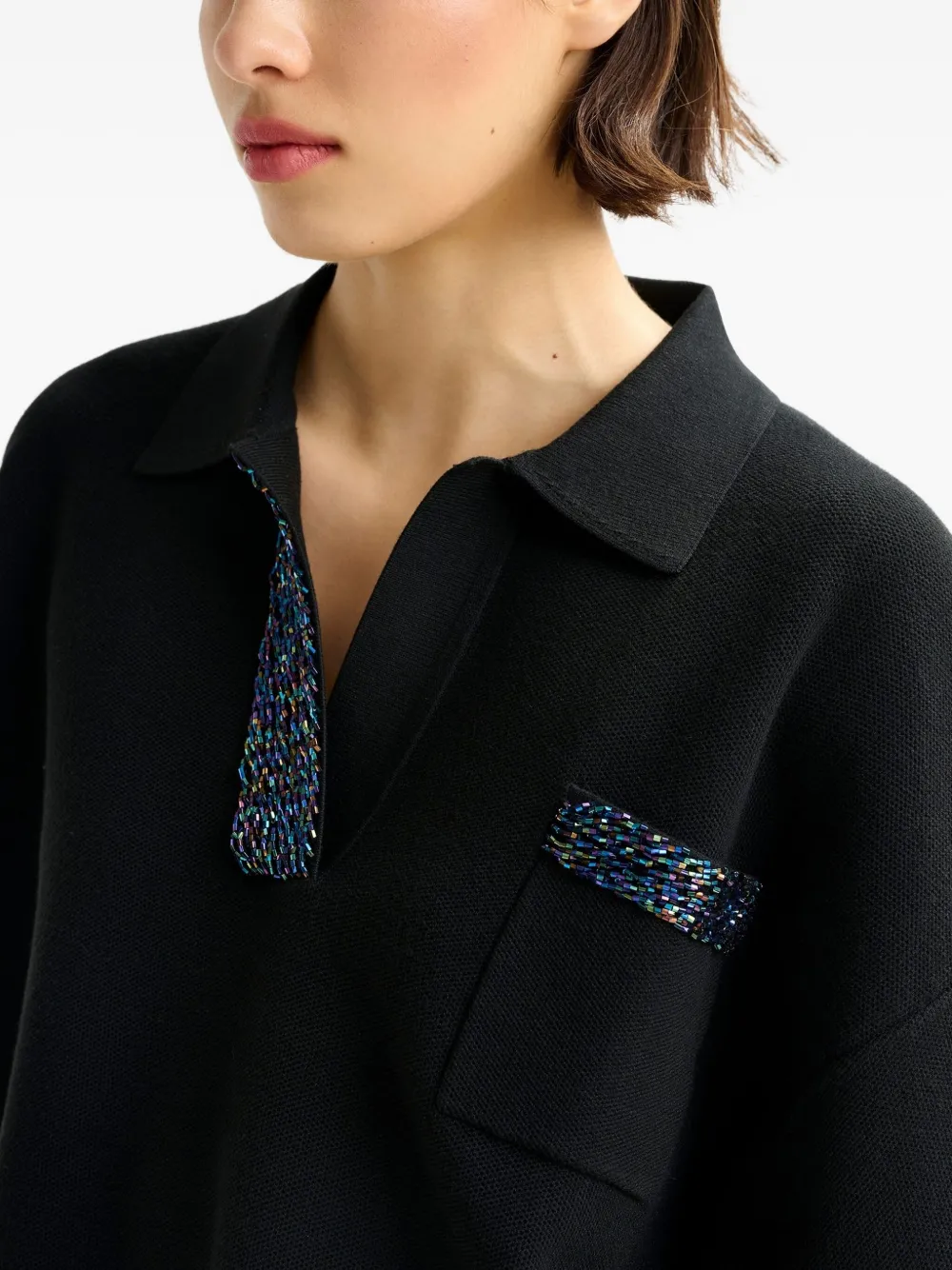 Essentiel Antwerp beaded-embellished polo shirt Zwart