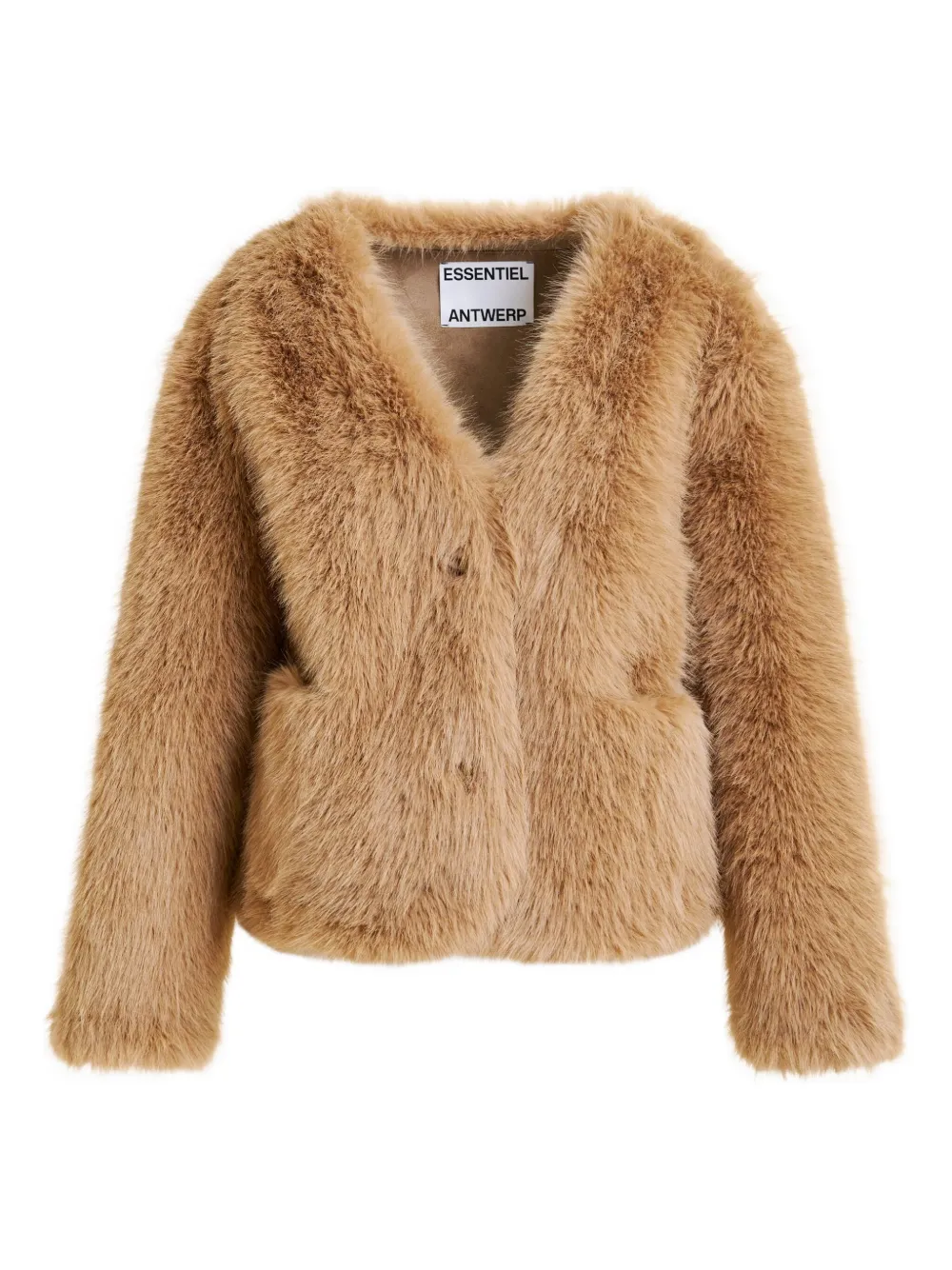 Essentiel Antwerp Faux-fur Button Jacket In Brown