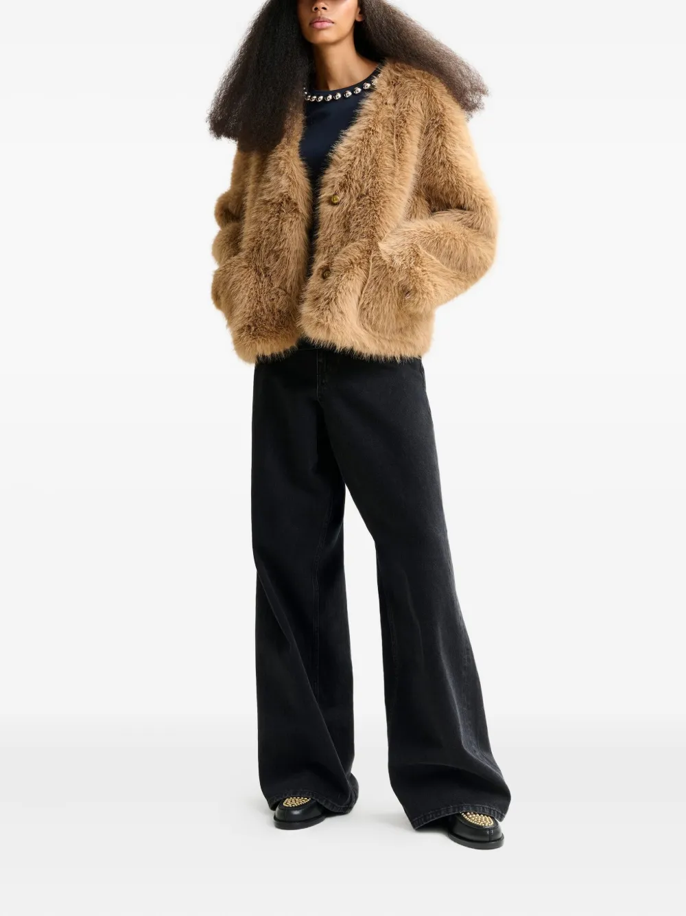 Essentiel Antwerp Faux-fur Button Jacket In Brown