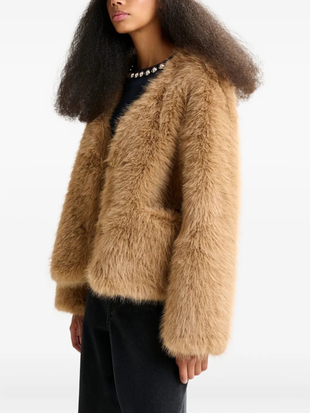 Essentiel Antwerp Faux-fur Button Jacket In Brown