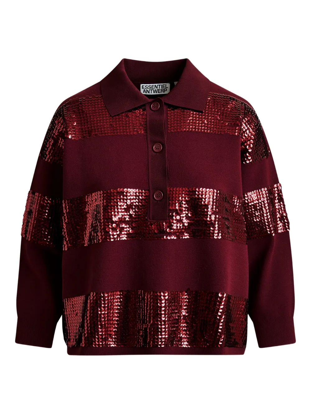 Essentiel Antwerp Illuminati Sequin-striped Polo Shirt In Red