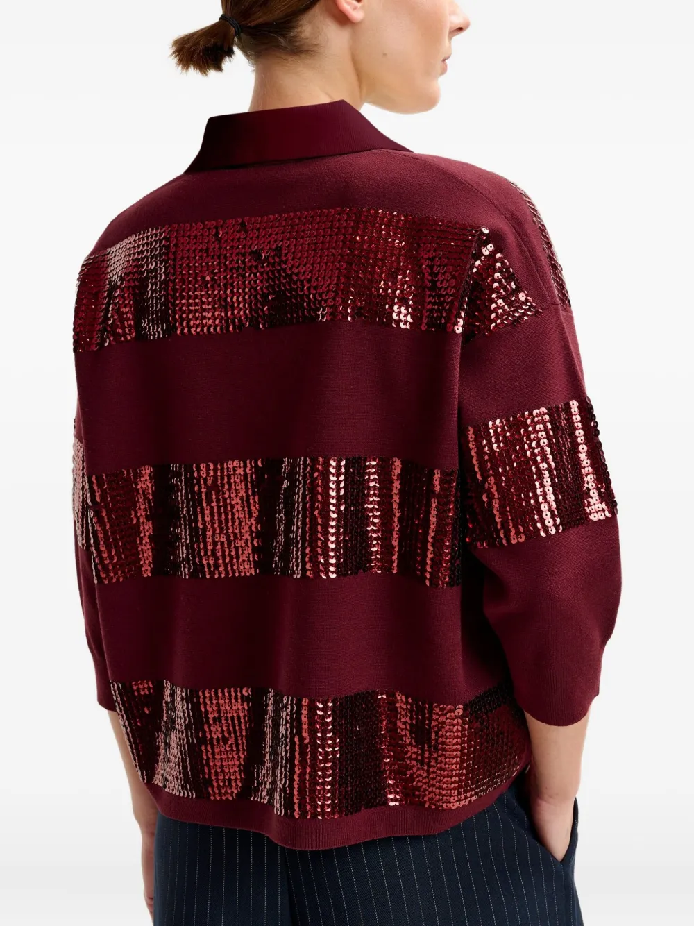Essentiel Antwerp Illuminati Sequin-striped Polo Shirt In Red