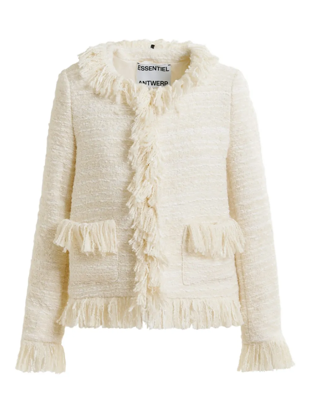 Essentiel Antwerp fringe tweed jacket Beige