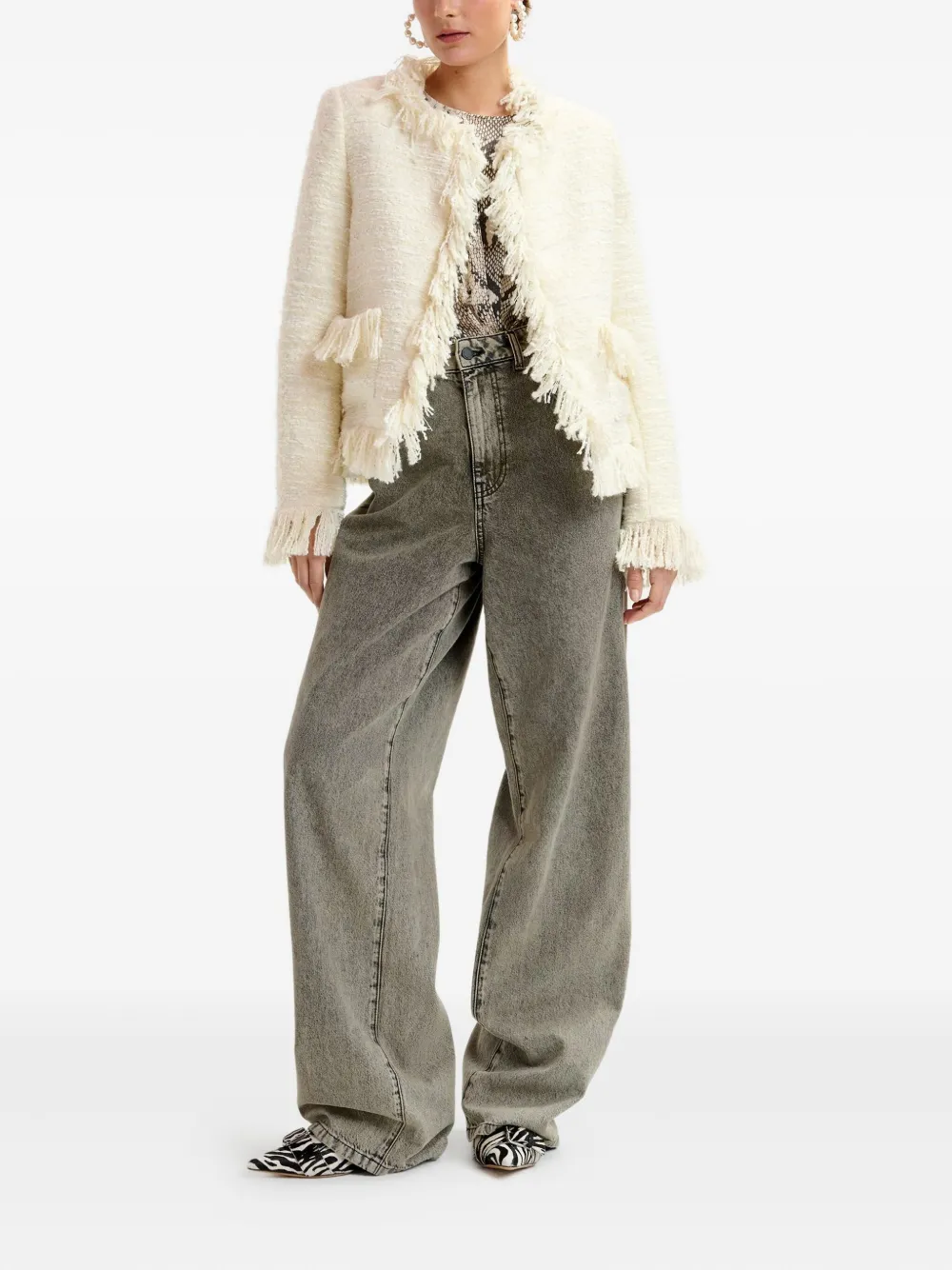 Essentiel Antwerp fringe tweed jacket Beige