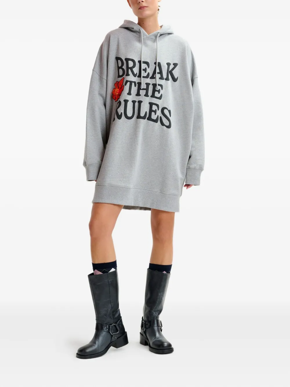 Essentiel Antwerp floral-embroidered hoodie mini dress Grijs