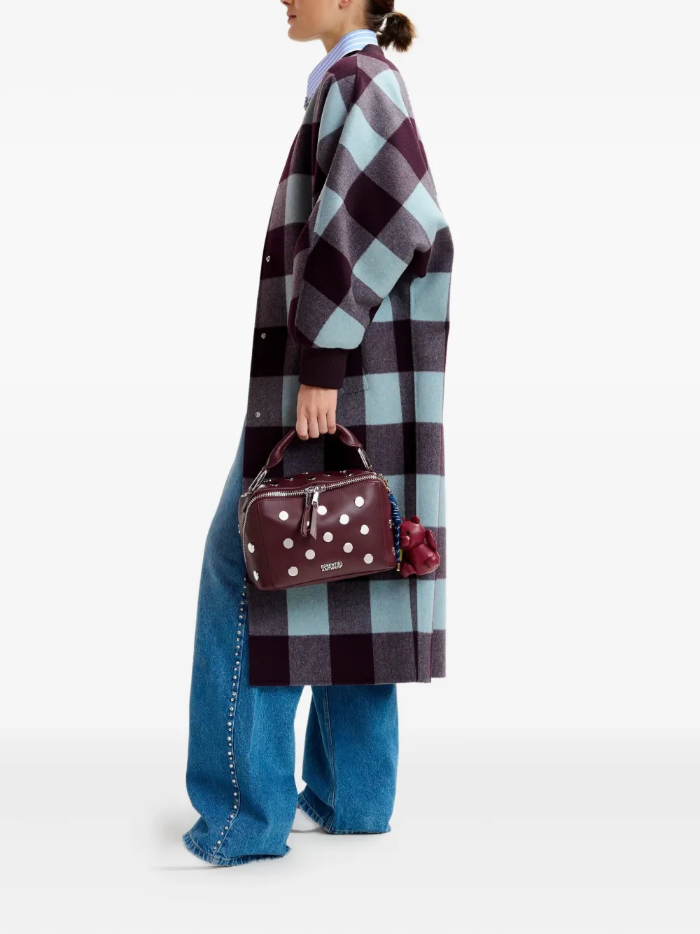 Essentiel Antwerp check-pattern ribbed-cuff coat Paars
