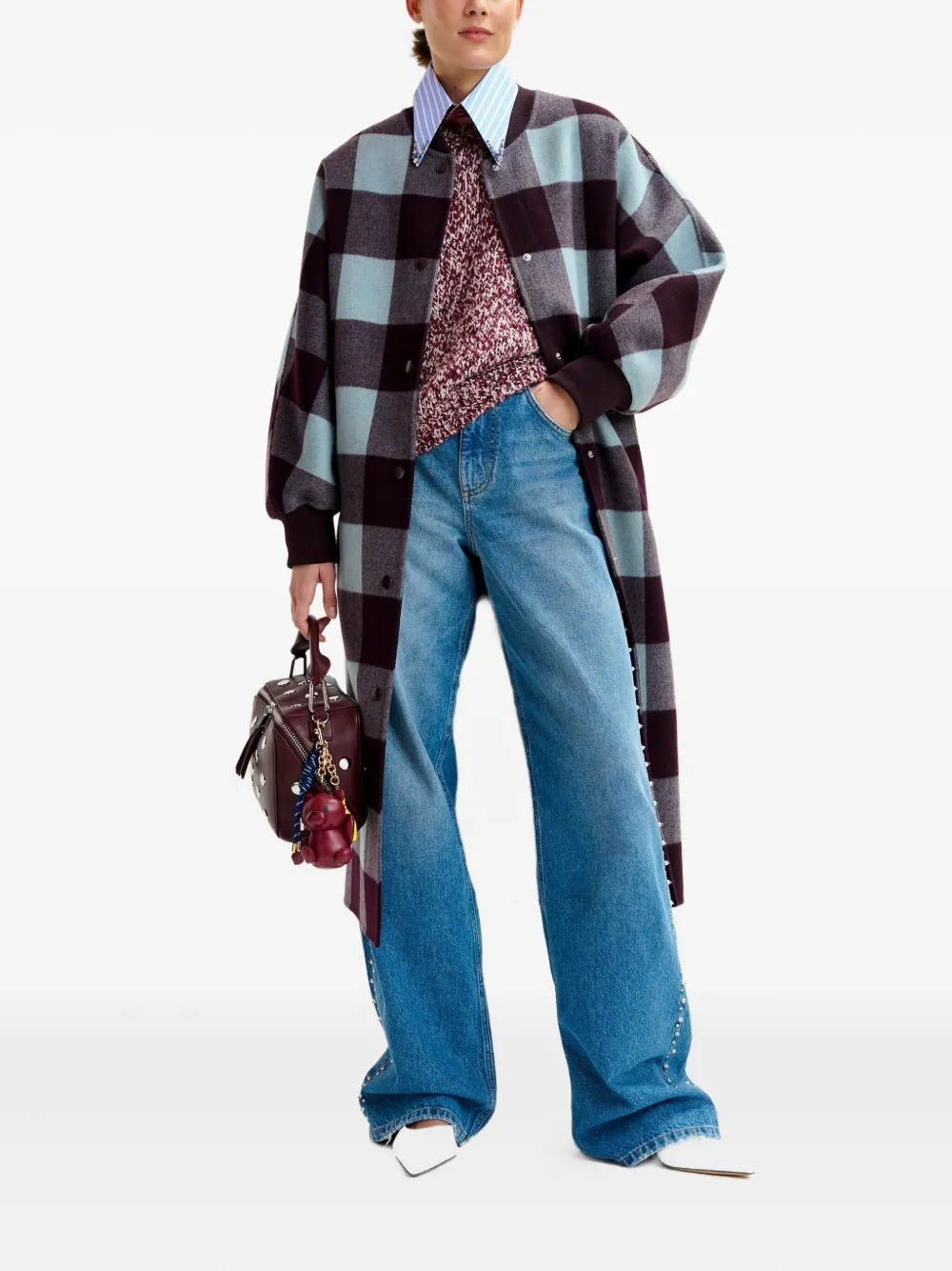Essentiel Antwerp check-pattern ribbed-cuff coat Paars