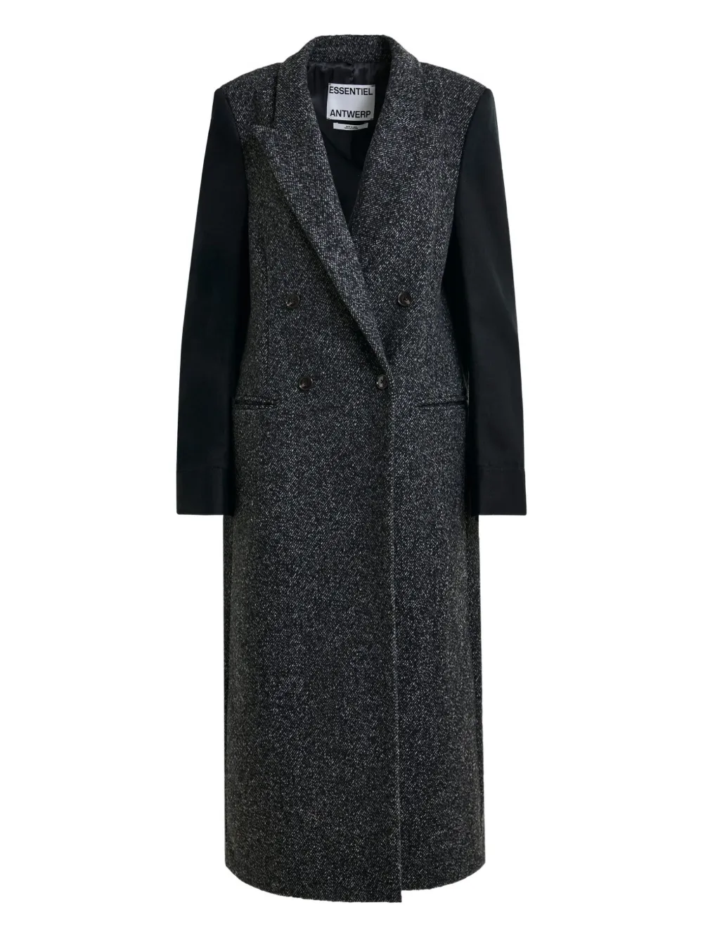 contrast-sleeve double-breasted coat